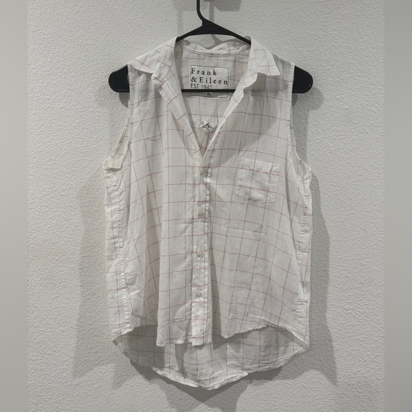 Frank & Eileen Fiona Sleeveless Button-Up Collared White Plaid Cotton Shirt XS - Picture 1 of 15